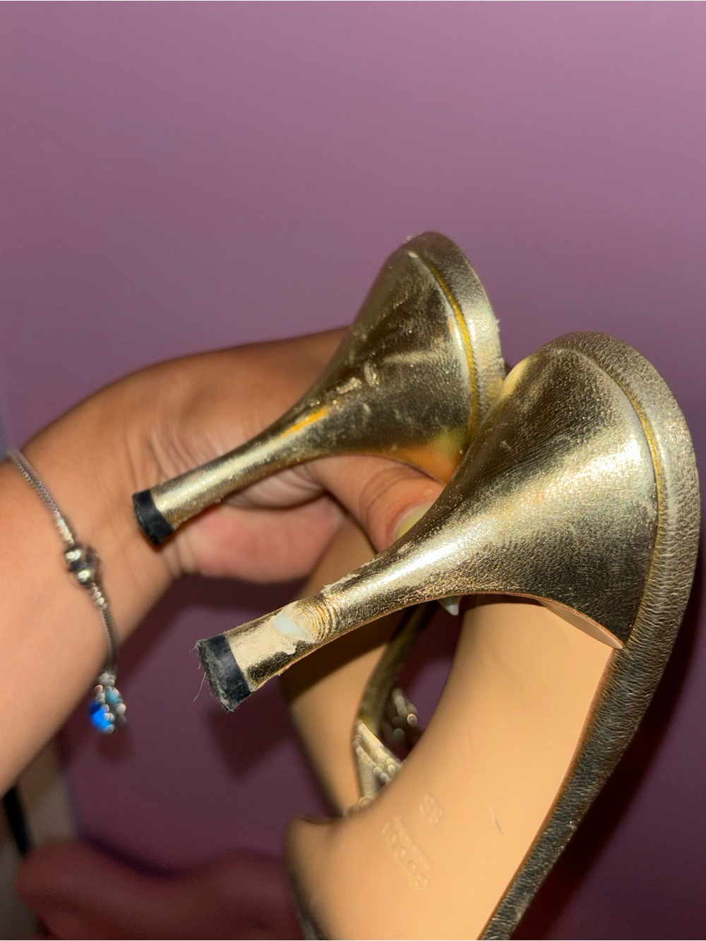 Gucci Metallic Gold Leather Slip-On Mules with Double G - Picture 6 of 6